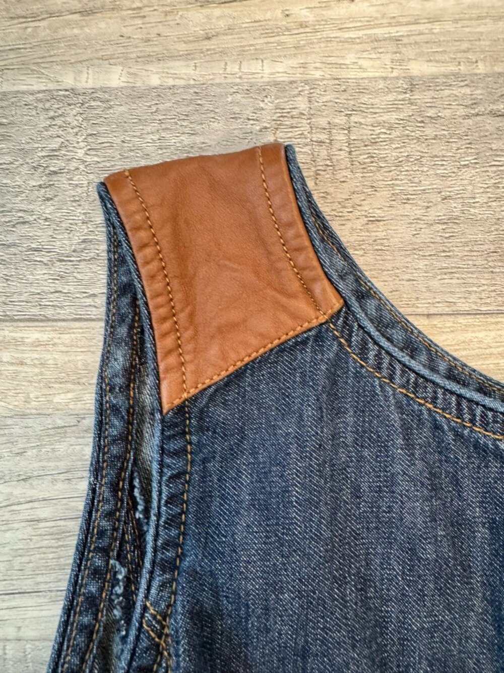 LRL Ralph Lauren Jeans Dark Wash Denim Sleeveless Dress Size 8 Leather Accent A8 - Picture 2 of 5